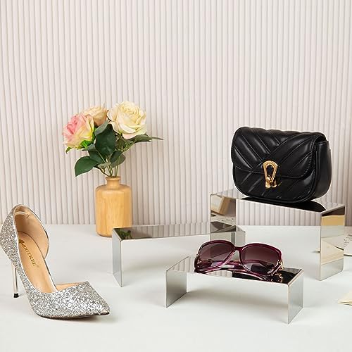 Purse Display Stand, 3 Silver Risers Display Stands Stainless Steel, Heavy Duty Countertop Shoes Stand Handbag, alternate