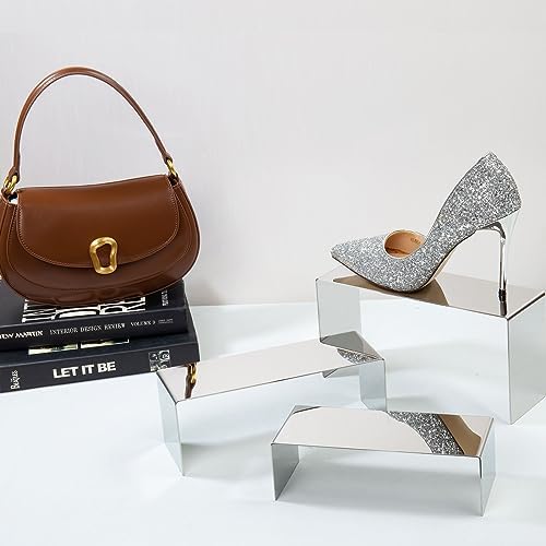 Purse Display Stand, 3 Silver Risers Display Stands Stainless Steel, Heavy Duty Countertop Shoes Stand Handbag, alternate