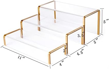 Purse Display Stand, 6mm Thick Clear Acrylic Risers Display Stands, Gold Shoe Display Riser, 3 Pack Luxury, alternate view 2