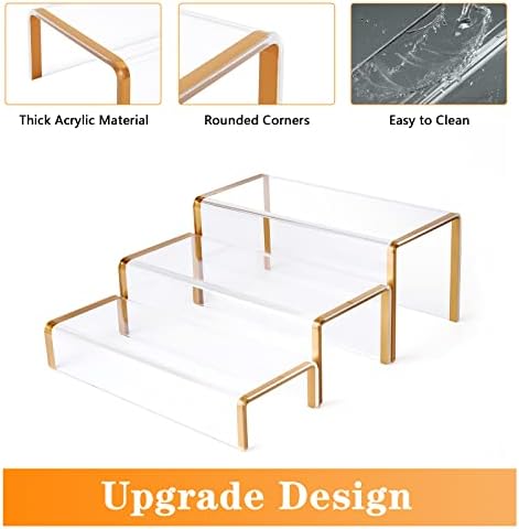 Purse Display Stand, 6mm Thick Clear Acrylic Risers Display Stands, Gold Shoe Display Riser, 3 Pack Luxury, alternate view 4