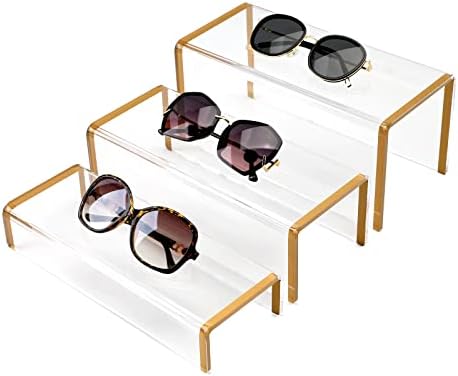 Purse Display Stand, 6mm Thick Clear Acrylic Risers Display Stands, Gold Shoe Display Riser, 3 Pack Luxury, alternate view 5