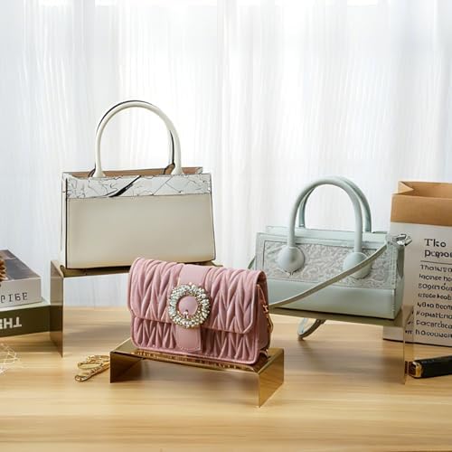 Purse Display Stand Set of 3, Gold Stainless Steel Handbag Holders, Heavy Duty Metal Riser Stands for Wallets, alternate view