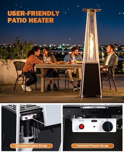Pyramid Patio Heater for Outdoor Use, 48000 BTU Fast Heating Propane Heater with Wheels & Weatherproof Cover, alternate view