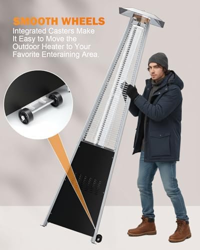 Pyramid Patio Heater for Outdoor Use, 48000 BTU Fast Heating Propane Heater with Wheels & Weatherproof Cover, alternate view