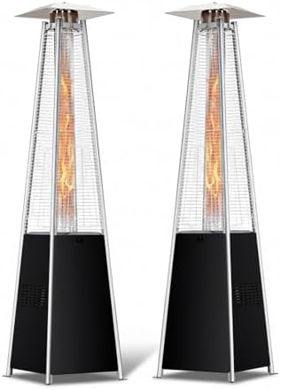 Pyramid Patio Heater for Outdoor Use, 48000 BTU Fast Heating Propane with Wheels & Weatherproof Cover, Triple