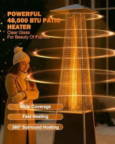 Pyramid Patio Heater for Outdoor Use, 48000 BTU Fast Heating Propane with Wheels & Weatherproof Cover, Triple, alternate view