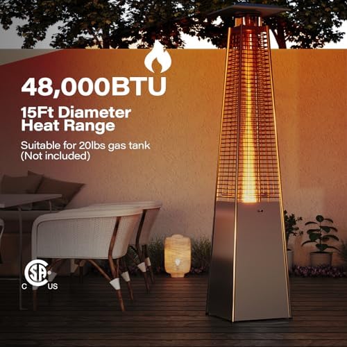 Pyramid Patio Heaters for Outdoor Use, 48,000 BTU Outdoor Propane Heaters for Patio with Cover & Wheels, 87", alternate view