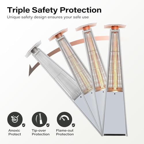 Pyramid Patio Heaters for Outdoor Use, 48,000 BTU Outdoor Propane Heaters for Patio with Cover & Wheels, 87", alternate view