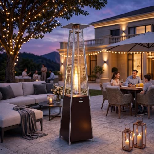 Pyramid Propane Patio Heater with Wheels & Waterproof Cover, Brown in Brown, alternate view 2