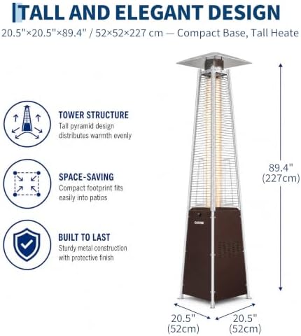 Pyramid Propane Patio Heater with Wheels & Waterproof Cover, Brown in Brown, alternate view 3