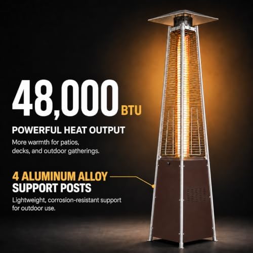 Pyramid Propane Patio Heater with Wheels & Waterproof Cover, Brown in Brown, alternate view 4