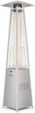 Pyramid Propane Patio Heater with Wheels & Waterproof Cover, Silver in silver + dust cover