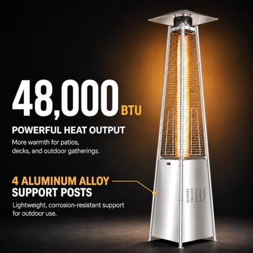 Pyramid Propane Patio Heater with Wheels & Waterproof Cover, Silver in silver + dust cover, alternate view 4