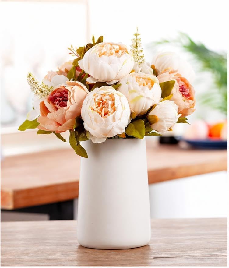 Queen Bee Silk Peony Bouquet with Ceramic Vase Included Large Size 14" Wedding Centerpiece Events Birthday Gift, alternate