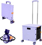 Quick Utility Cart Folding Portable Rolling Crate Handcart with Durable Heavy Duty Plastic Telescoping Handle