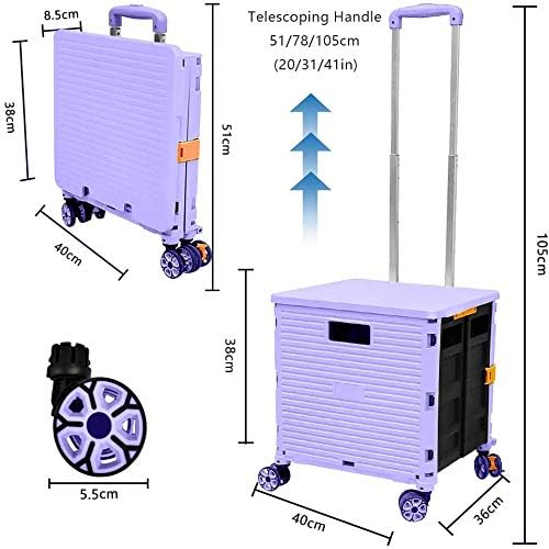 Quick Utility Cart Folding Portable Rolling Crate Handcart with Durable Heavy Duty Plastic Telescoping Handle, alternate view