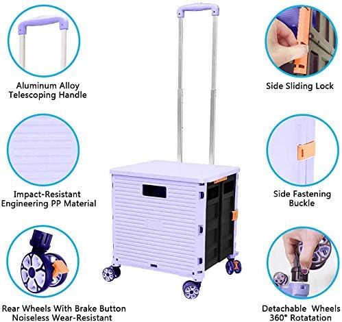 Quick Utility Cart Folding Portable Rolling Crate Handcart with Durable Heavy Duty Plastic Telescoping Handle, alternate view