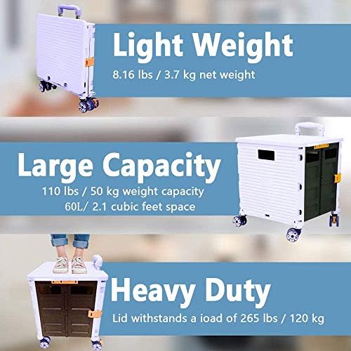 Quick Utility Cart Folding Portable Rolling Crate Handcart with Durable Heavy Duty Plastic Telescoping Handle, alternate view