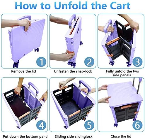 Quick Utility Cart Folding Portable Rolling Crate Handcart with Durable Heavy Duty Plastic Telescoping Handle, alternate view