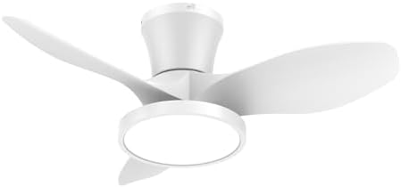 Quiet Ceiling Fan with LED Light DC Motor 32 inch Large Air Volume Remote Control White for Kitchen Bedroom