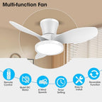 Quiet Ceiling Fan with LED Light DC Motor 32 inch Large Air Volume Remote Control White for Kitchen Bedroom, alternate view 4