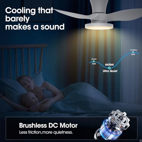 Quiet Ceiling Fan with LED Light DC Motor 32 inch Large Air Volume Remote Control White for Kitchen Bedroom, alternate view 5