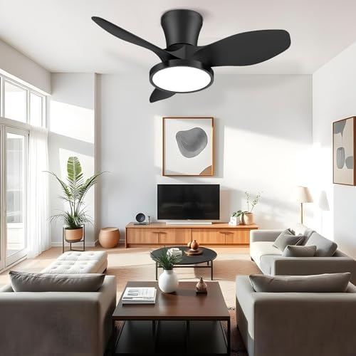 Quiet Ceiling Fan with LED Light DC Motor 32 inch Large Air Volume Remote Control for Kitchen Bedroom Dining, alternate view