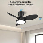 Quiet Ceiling Fan with LED Light DC Motor 32 inch Large Air Volume Remote Control for Kitchen Bedroom Dining, alternate view