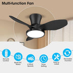 Quiet Ceiling Fan with LED Light DC Motor 32 inch Large Air Volume Remote Control for Kitchen Bedroom Dining, alternate view