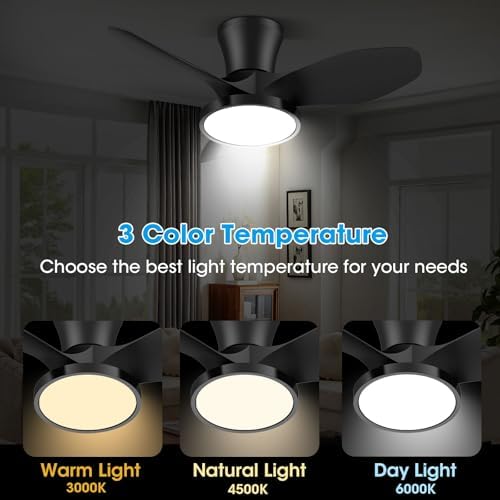 Quiet Ceiling Fan with LED Light DC Motor 32 inch Large Air Volume Remote Control for Kitchen Bedroom Dining, alternate view
