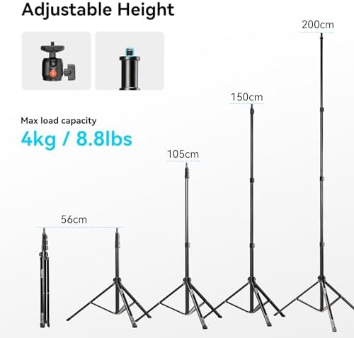 RA-S200 Photography Light Stand, 6.6ft Aluminum Lighting Tripod, alternate view 2