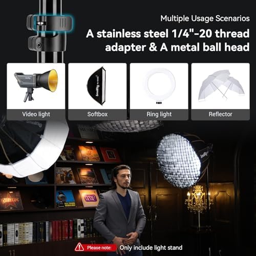 RA-S200 Photography Light Stand, 6.6ft Aluminum Lighting Tripod, alternate view 3