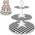 Racing Cupcake Stand 2-Pack - 3-Tier Black White Checkered Dessert Tower for Car Birthday Party, Race Theme
