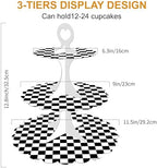 Racing Cupcake Stand 2-Pack - 3-Tier Black White Checkered Dessert Tower for Car Birthday Party, Race Theme, alternate view 3