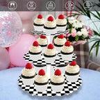 Racing Cupcake Stand 2-Pack - 3-Tier Black White Checkered Dessert Tower for Car Birthday Party, Race Theme, alternate view 4