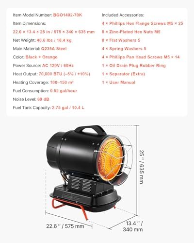 Radiant Heater, 70000 BTU Portable Space Heater with Handle, 8 Hour Heating, Adjustable Temperature, Indoor &, alternate view