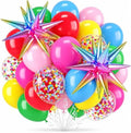 Rainbow Balloons, 12 Inches Neon Balloons with Colorful Star Foil Balloon