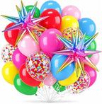 Rainbow Balloons, 12 Inches Neon Balloons with Colorful Star Foil Balloon