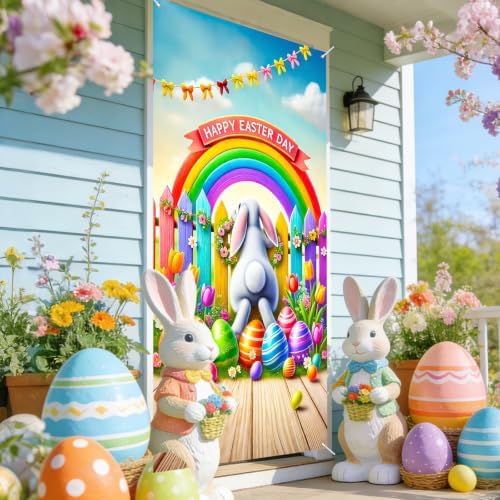 Rainbow Bunny Easter Door Cover 35x70 Inches Polyester in 35x70 Inches, alternate view 2