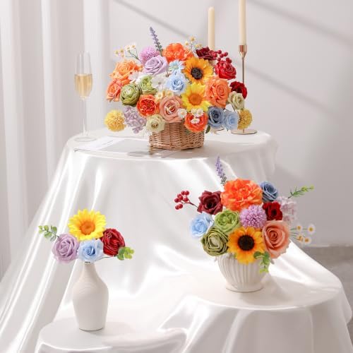 Rainbow Colorful Artificial Flowers Combo Box Set for Wedding Bouquets Home in Bright Multi-color, alternate view 5