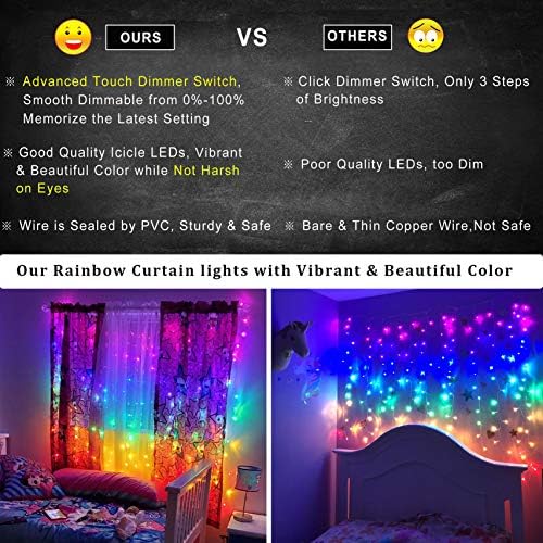 Rainbow Fairy String Curtain Lights with Touch Dimmer Switch, Hanging LED Icicle Rainbow Lights Curtain for, alternate view 3