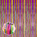 Rainbow Foil Fringe Backdrop Curtains,3.3x8.2ft, 3 Pack in 39.6" × 98.4" in 35 Rainbow