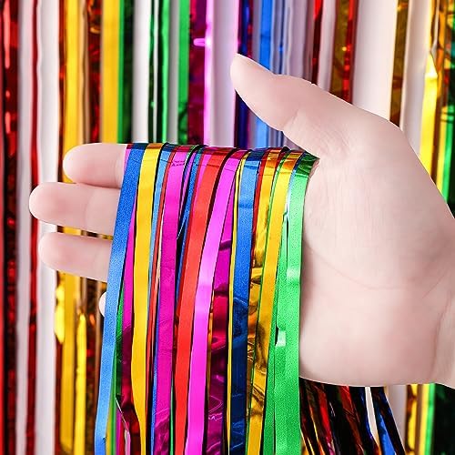 Rainbow Foil Fringe Backdrop Curtains,3.3x8.2ft, 3 Pack in 39.6" × 98.4" in 35 Rainbow, alternate view 2