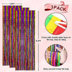 Rainbow Foil Fringe Backdrop Curtains,3.3x8.2ft, 3 Pack in 39.6" × 98.4" in 35 Rainbow, alternate view 3