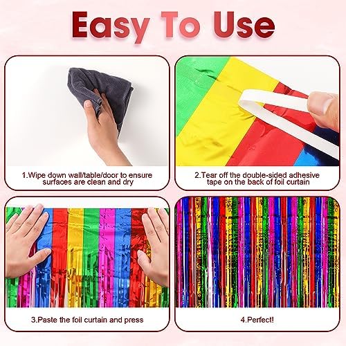 Rainbow Foil Fringe Backdrop Curtains,3.3x8.2ft, 3 Pack in 39.6" × 98.4" in 35 Rainbow, alternate view 4