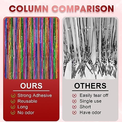 Rainbow Foil Fringe Backdrop Curtains,3.3x8.2ft, 3 Pack in 39.6" × 98.4" in 35 Rainbow, alternate view 5