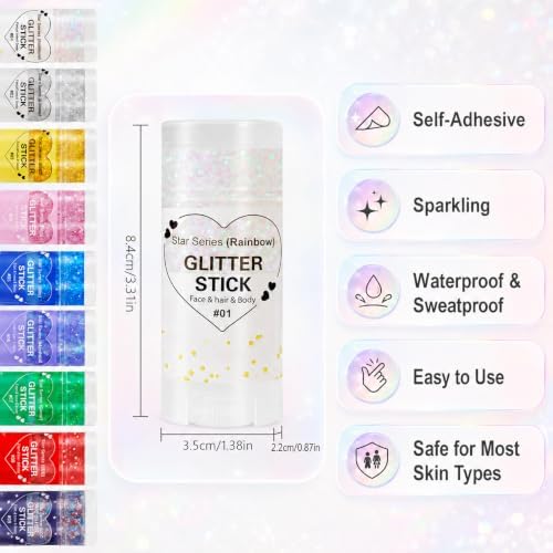 Rainbow Glitter Stick, Face Hair Body Glitter for Halloween Cosplay Mermaid Costume, Sparkling Chunky Glitter, alternate view
