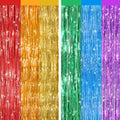 Rainbow Metallic Fringe Curtains 2 Pack, Tinsel Backdrop for Parties