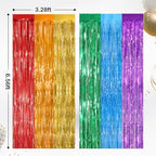 Rainbow Metallic Fringe Curtains 2 Pack, Tinsel Backdrop for Parties, alternate view 2
