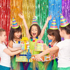 Rainbow Metallic Fringe Curtains 2 Pack, Tinsel Backdrop for Parties, alternate view 4